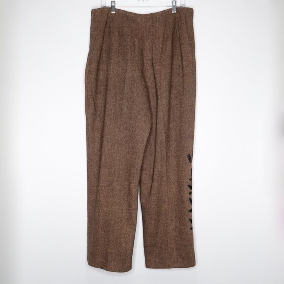 Crossing Pointe Womens Pants Size 18 Brown Wool Chevron Floral Straight Academia - Picture 2 of 12
